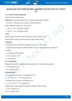Dạng bài tập tính số mol khi biết số nguyên tử, phân tử và ngược lại môn Hóa học 8