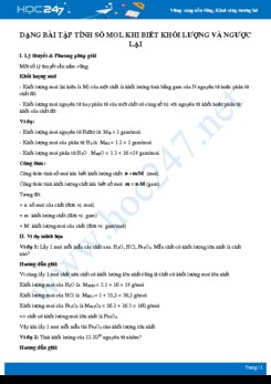 Dạng bài tập tính số mol khi biết khối lượng và ngược lại môn Hóa học 8