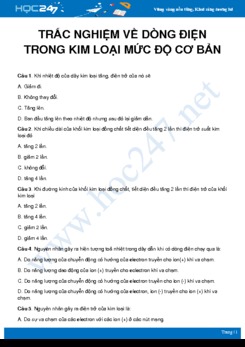 30 câu trắc nghiệm về Dòng điện trong kim loại mức độ cơ bản môn Vật Lý 11 có đáp án năm 2020