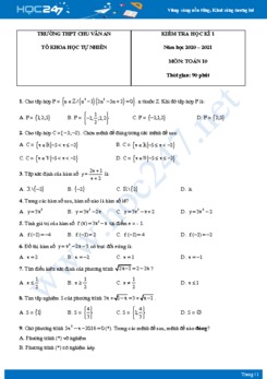 Đề kiểm tra HKI môn Toán 10 năm 2020 có đáp án trường THPT Chu Văn An