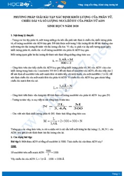 Phương pháp giải bài tập xác định khối lượng, chiều dài và số lượng nucleotit của ADN Sinh học 9
