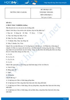 Bộ 3 Đề thi HK1 môn Sinh học 6 năm 2020 Trường THCS Nam Hà có đáp án
