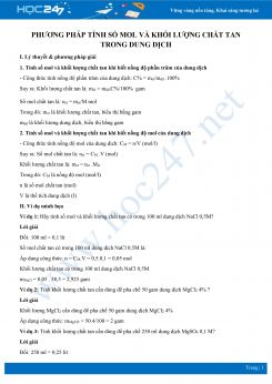 Phương pháp tính số mol và khối lượng chất tan trong dung dịch môn Hóa học 8