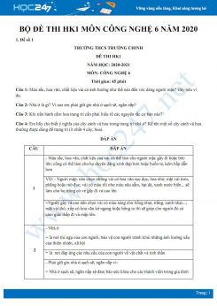 Bộ 4 đề thi HK1 môn Công nghệ 6 năm 2020 dạng tự luận