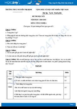 Đề thi HK1 môn Công nghệ 6 năm 2020 - Trường THCS Nguyễn Thị Định có đáp án