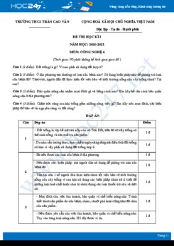 Đề thi HK1 môn Công nghệ 7 năm 2020 - Trường THCS Trần Cao Vân