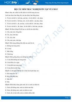 Bộ câu hỏi trắc nghiệm ôn tập về Chất có đáp án môn Hóa học 8