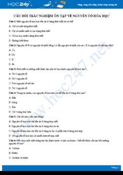 Câu hỏi trắc nghiệm ôn tập về Nguyên tố hóa học có đáp án môn Hóa học 8
