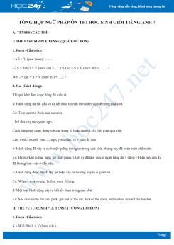Tổng hợp ngữ pháp ôn thi học sinh giỏi Tiếng Anh 7