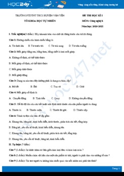 Đề thi HK1 môn Công nghệ 8 năm 2020 - Trường PTDTNT THCS Huyện Văn Yên