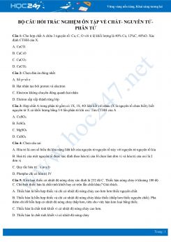 Bộ câu hỏi trắc nghiệm về Chất- Nguyên tử- Phân tử có đáp án môn Hóa học 8