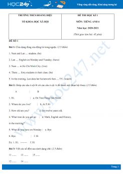 Bộ đề thi HK1 môn Tiếng Anh 6 năm 2020 có đáp án trường THCS Hoàng Diệu