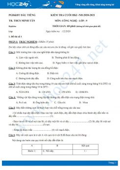 Đề thi HK1 môn Công nghệ 9 năm 2020 - Trường THCS Minh Tân có đáp án