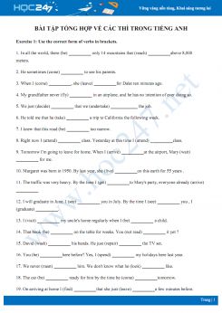 Bài tập tự luận chuyên đề các thì trong Tiếng Anh
