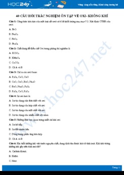 40 câu hỏi trắc nghiệm về Oxi - Không khí có đáp án môn Hóa học 8