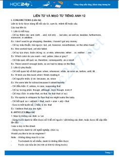 Liên từ và mạo từ Tiếng Anh 12