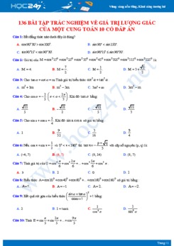 136 bài tập trắc nghiệm về Giá trị lượng giác của một cung Toán 10 có đáp án