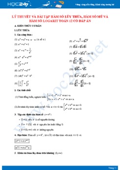 Lý thuyết và bài tập Hàm số lũy thừa, hàm số mũ và hàm số logarit Toán 12 có đáp án