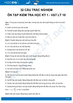 32 câu trắc nghiệm ôn tập kiểm tra học kỳ 1 môn Vật Lý 10 năm 2020 có đáp án và lời giải chi tiết