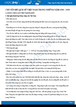 Chuyên đề về Lịch sử Việt Nam trong những năm 1930- 1939 môn Lịch sử 9