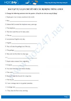 Bài tập tự luận chuyên đề câu bị động Tiếng Anh 8 có đáp án