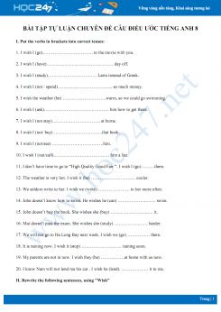 Bài tập tự luận chuyên đề câu điều ước Tiếng Anh 8 có đáp án