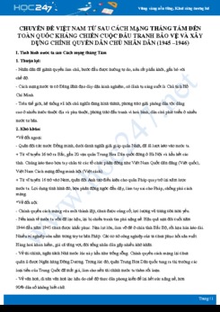 Chuyên đề về Việt Nam từ sau CMT8 đến toàn quốc kháng chiến môn Lịch sử 9