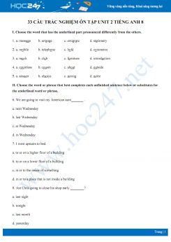 33 câu trắc nghiệm ôn tập Unit 2 Tiếng Anh 8