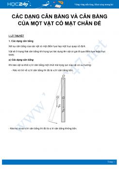 Lý thuyết và bài tập về Các dạng cân bằng - Cân bằng của một vật có mặt chân đế môn Vật Lý 11 năm 2020