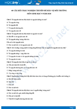 40 Câu hỏi trắc nghiệm chủ đề Bảo vệ môi trường môn Sinh học 9