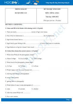 Đề thi HSG cấp huyện môn Tiếng Anh 6 năm 2020 có đáp án Phòng GD & ĐT huyện Phù Cát