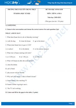 Đề thi HSG cấp trường môn Tiếng Anh 6 năm 2020 có đáp án trường THCS Nguyễn Trung Trực