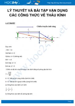 Tổng hợp lý thuyết và bài tập vận dụng Các công thức về thấu kính môn Vật Lý 11 năm 2020