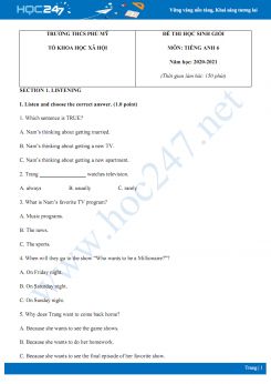 Đề thi HSG cấp trường môn Tiếng Anh 6 năm 2020 có đáp án trường THCS Phú Mỹ