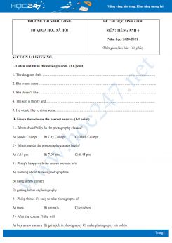 Đề thi HSG cấp trường môn Tiếng Anh 6 năm 2020 có đáp án trường THCS Phú Long