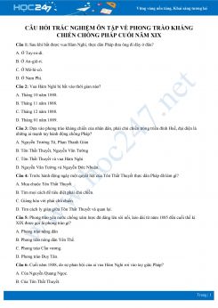 Tổng hợp câu hỏi ôn tập về Phong trào kháng chiến chống Pháp cuối TK XIX môn Lịch sử 8