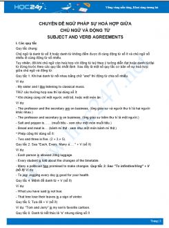 Chuyên Đề Ngữ Pháp Sự Hoà Hợp Giữa Chủ Ngữ Và Động Từ - Subject And Verb Agreements