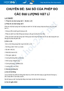 Chuyên đề Sai số của phép đo các đại lượng vật lí môn Vật Lý 10 năm 2020