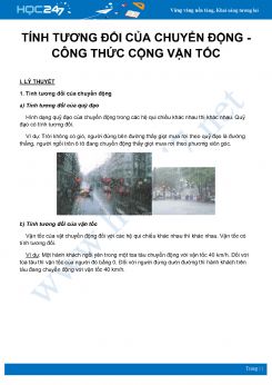 Lý thuyết và bài tập về Tính tương đối của chuyển động - Công thức cộng vận tốc môn Vật Lý 10 năm 2020