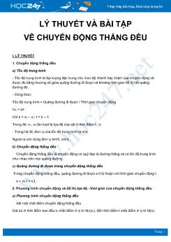 Tổng hợp lý thuyết và bài tập về Chuyển động thẳng đều môn Vật Lý 10 năm 2020