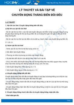 Tổng hợp lý thuyết và bài tập về Chuyển động thẳng biến đổi đều môn Vật Lý 10 năm 2020