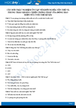 Bộ câu hỏi ôn tập về Khởi nghĩa Yên Thế có đáp án môn Lịch sử 8