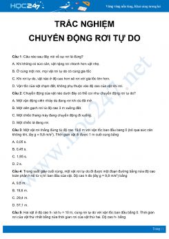 33 câu trắc nghiệm ôn tập về Chuyển động rơi tự do có đáp án môn Vật Lý 10 năm 2020