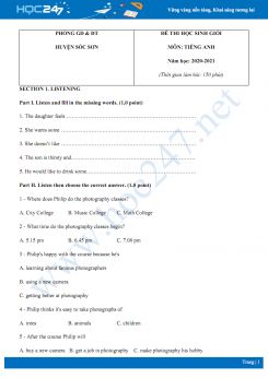 Đề thi HSG cấp huyện môn Tiếng Anh 6 năm 2020 có đáp án Phòng GD & ĐT huyện Sóc Sơn