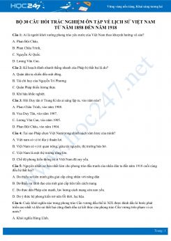 30 câu hỏi trắc nghiệm ôn tập về Lịch sử Việt Nam giai đoạn 1858- 1918 môn Lịch sử 8
