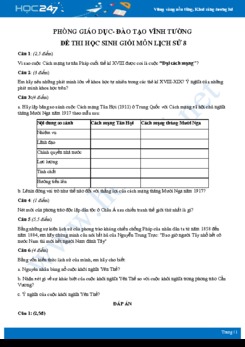 Đề thi học sinh giỏi Lịch sử 8 Phòng GD- ĐT Vĩnh Tường có đáp án