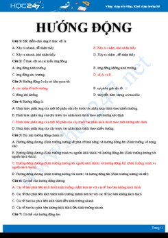 Bài tập trắc nghiệm ôn tập Vận động hướng động Sinh học 11 có đáp án