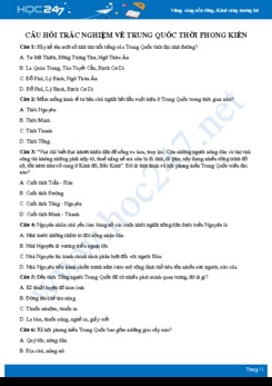 Câu hỏi trắc nghiệm về Trung Quốc thời phong kiến có đáp án môn Lịch sử 7