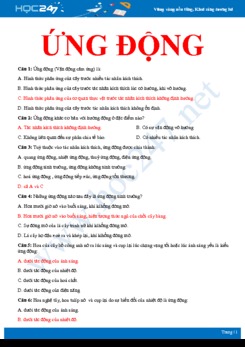 Bài tập trắc nghiệm ôn tập Vận động ứng động Sinh học 11 có đáp án