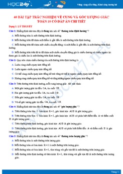 40 bài tập trắc nghiệm về Cung và góc lượng giác Toán 10 có đáp án chi tiết